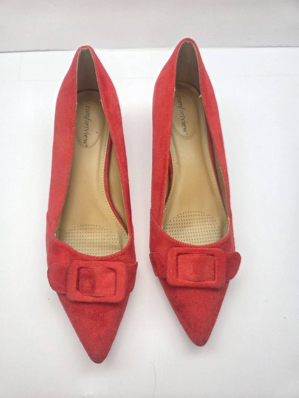 Comfortview Red Faux Suede Pointed Toe Kitten Heel Pumps Buckle Size 11